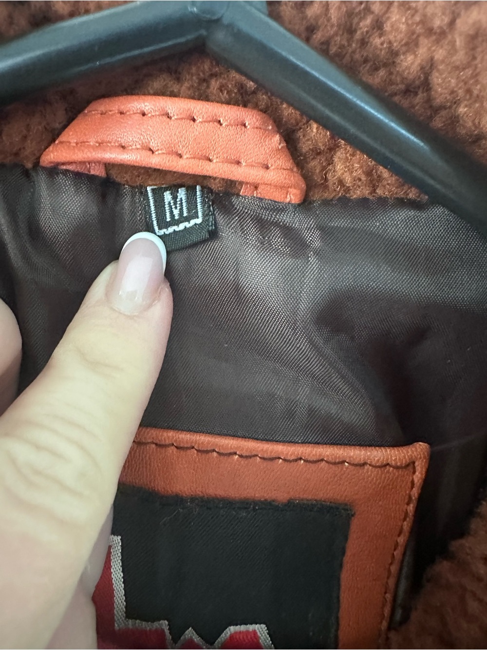 Women's Red Leather Moto Jacket with Shearling Collar - Picture 3 of 9